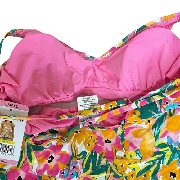 Anne Cole Pink Orange Floral Tankini Top Size Small NWT Spaghetti Strap - Picture 7 of 10